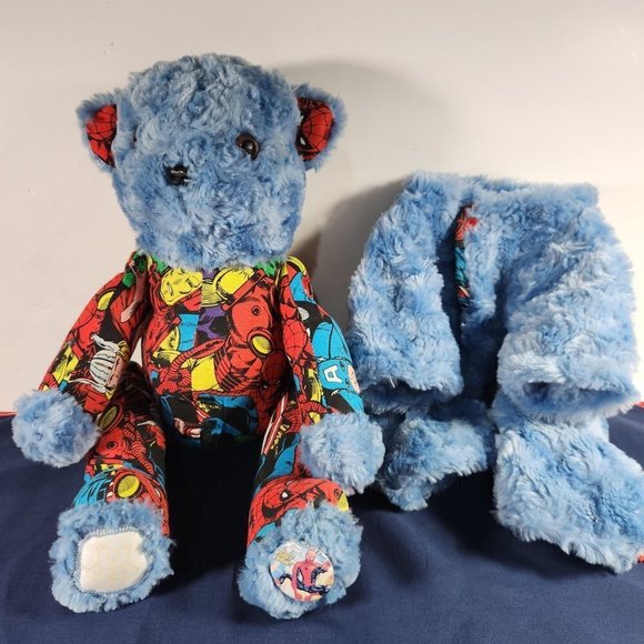 Marvel Print Teddy Bear All Over Avengers Print Various Superheroes Blue Bear - Picture 1 of 16